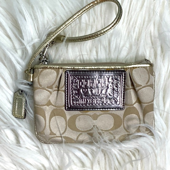 Coach Poppy Gold Signature Wristlet - Picture 2 of 6